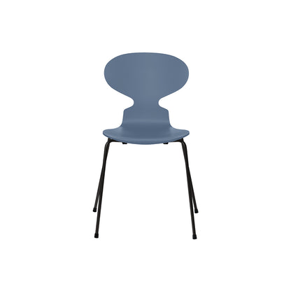 Ant Chair 4 Legs by Fritz Hansen - Lacquered Veneer Shell / Black Steel Base / Lacquered Dusk Blue