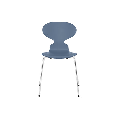 Ant Chair 4 Legs by Fritz Hansen - Lacquered Veneer Shell / Chromed Steel Base / Lacquered Dusk Blue