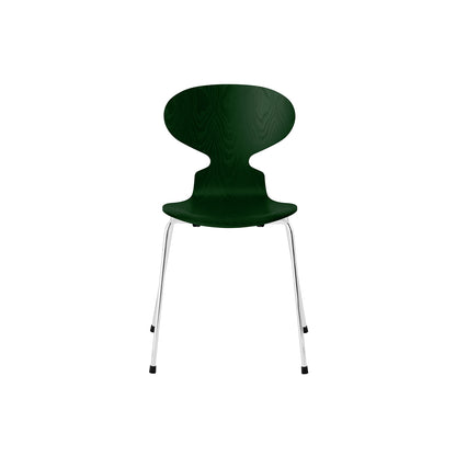 Ant Chair 4 Legs by Fritz Hansen - Coloured Ash Veneer Shell / Chromed Steel Base / Coloured Evergreen
