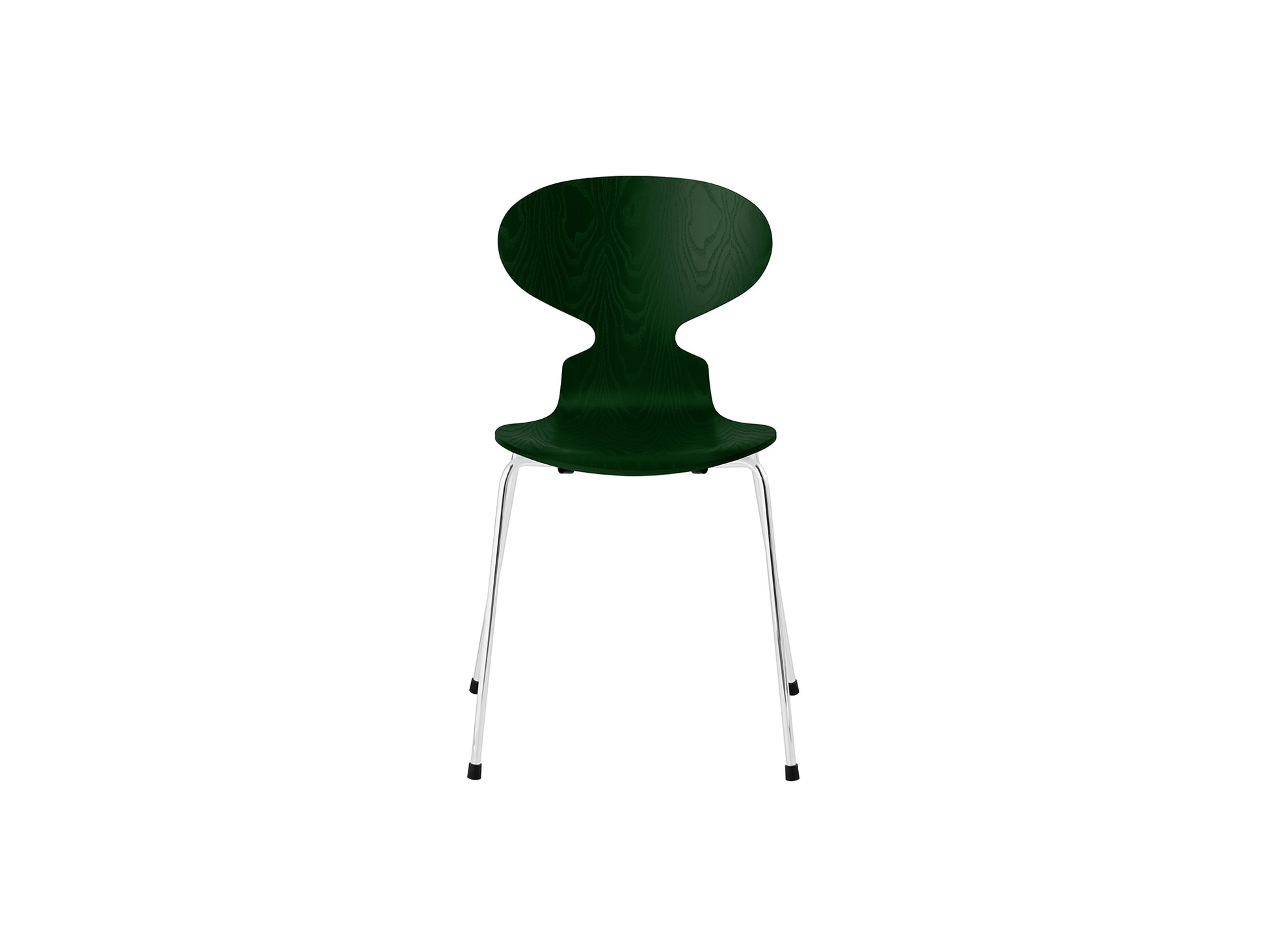 Ant Chair 4 Legs by Fritz Hansen - Coloured Ash Veneer Shell / Chromed Steel Base / Coloured Evergreen