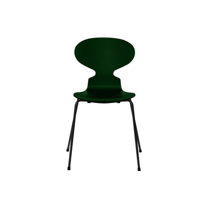Ant Chair 4 Legs by Fritz Hansen - Lacquered Veneer Shell / Black Steel Base / Lacquered Evergreen