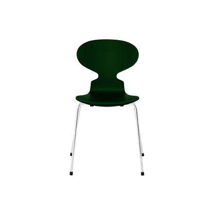 Ant Chair 4 Legs by Fritz Hansen - Lacquered Veneer Shell / Chromed Steel Base / Lacquered Evergreen