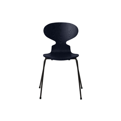 Ant Chair 4 Legs by Fritz Hansen - Coloured Ash Veneer Shell / Black Steel Base / Coloured Midnight Blue
