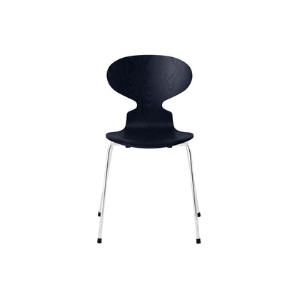 Ant Chair 4 Legs by Fritz Hansen - Coloured Ash Veneer Shell / Chromed Steel Base / Coloured Midnight Blue