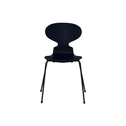 Ant Chair 4 Legs by Fritz Hansen - Lacquered Veneer Shell / Black Steel Base / Lacquered Midnight Blue