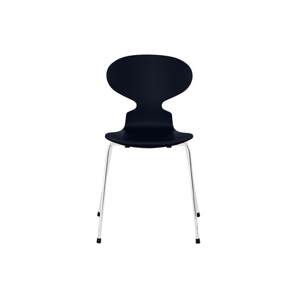 Ant Chair 4 Legs by Fritz Hansen - Lacquered Veneer Shell / Chromed Steel Base / Lacquered Midnight Blue