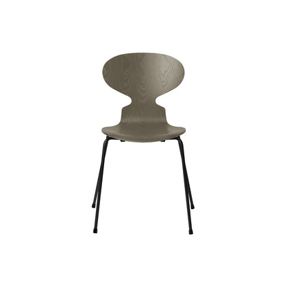 Ant Chair 4 Legs by Fritz Hansen - Coloured Ash Veneer Shell / Black Steel Base / Coloured Olive Green