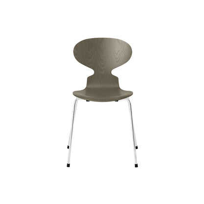 Ant Chair 4 Legs by Fritz Hansen - Coloured Ash Veneer Shell / Chromed Steel Base / Coloured Olive Green
