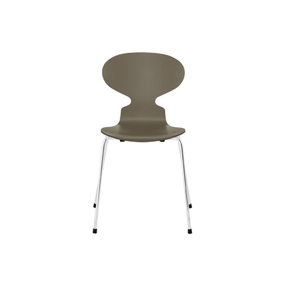Ant Chair 4 Legs by Fritz Hansen - Lacquered Veneer Shell / Chromed Steel Base / Lacquered Olive Green