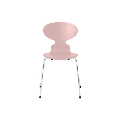Ant Chair 4 Legs by Fritz Hansen - Coloured Ash Veneer Shell / Chromed Steel Base / Coloured Pale Rose