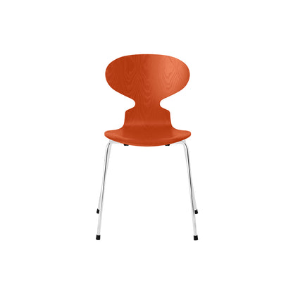 Ant Chair 4 Legs by Fritz Hansen - Coloured Ash Veneer Shell / Chromed Steel Base / Coloured Paradise Orange