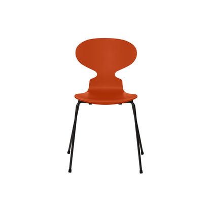 Ant Chair 4 Legs by Fritz Hansen - Lacquered Veneer Shell / Black Steel Base / Lacquered Paradise Orange
