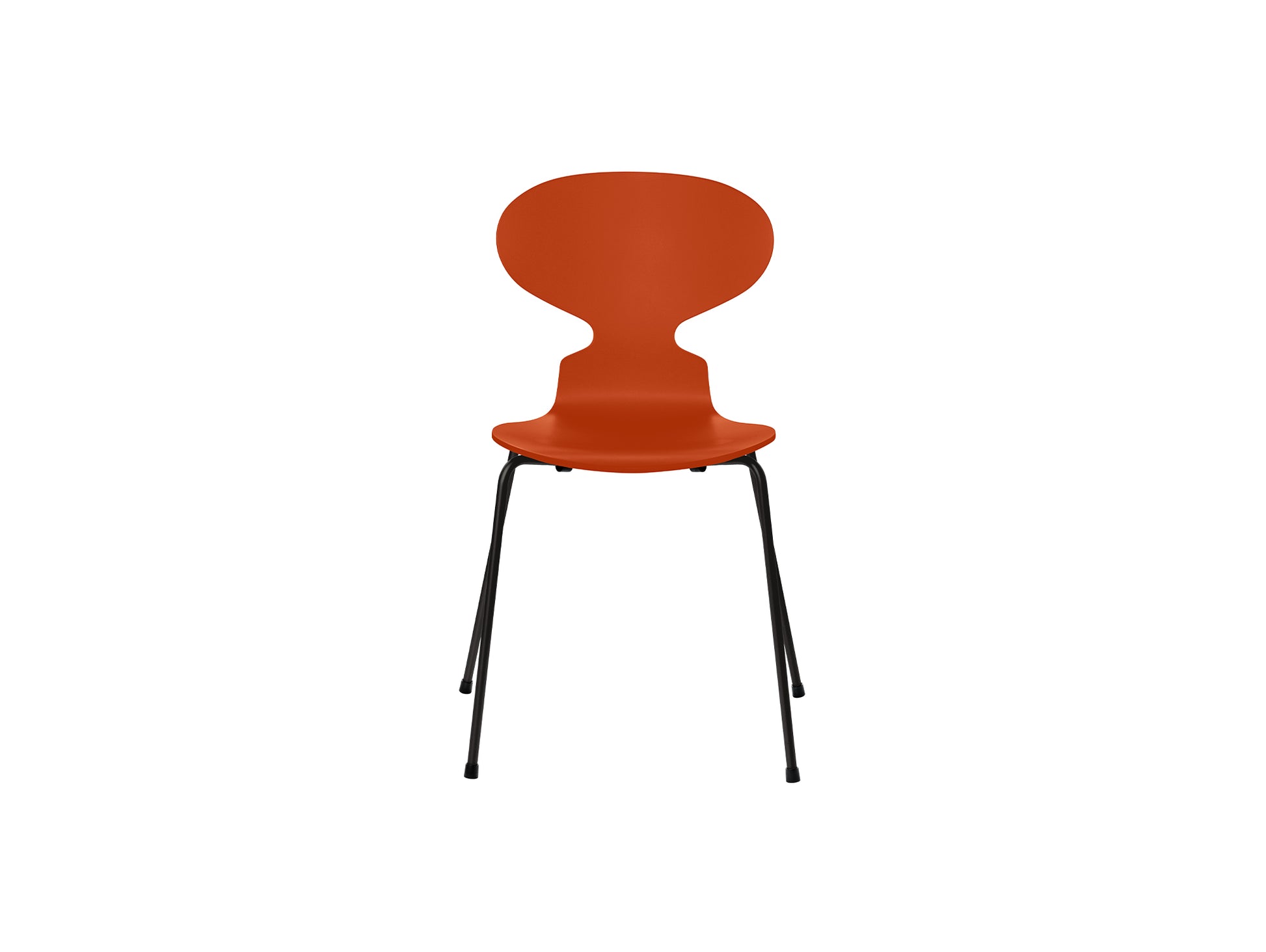 Ant Chair 4 Legs by Fritz Hansen - Lacquered Veneer Shell / Black Steel Base / Lacquered Paradise Orange