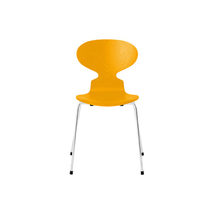 Ant Chair 4 Legs by Fritz Hansen - Coloured Ash Veneer Shell / Chromed Steel Base / Coloured True Yellow