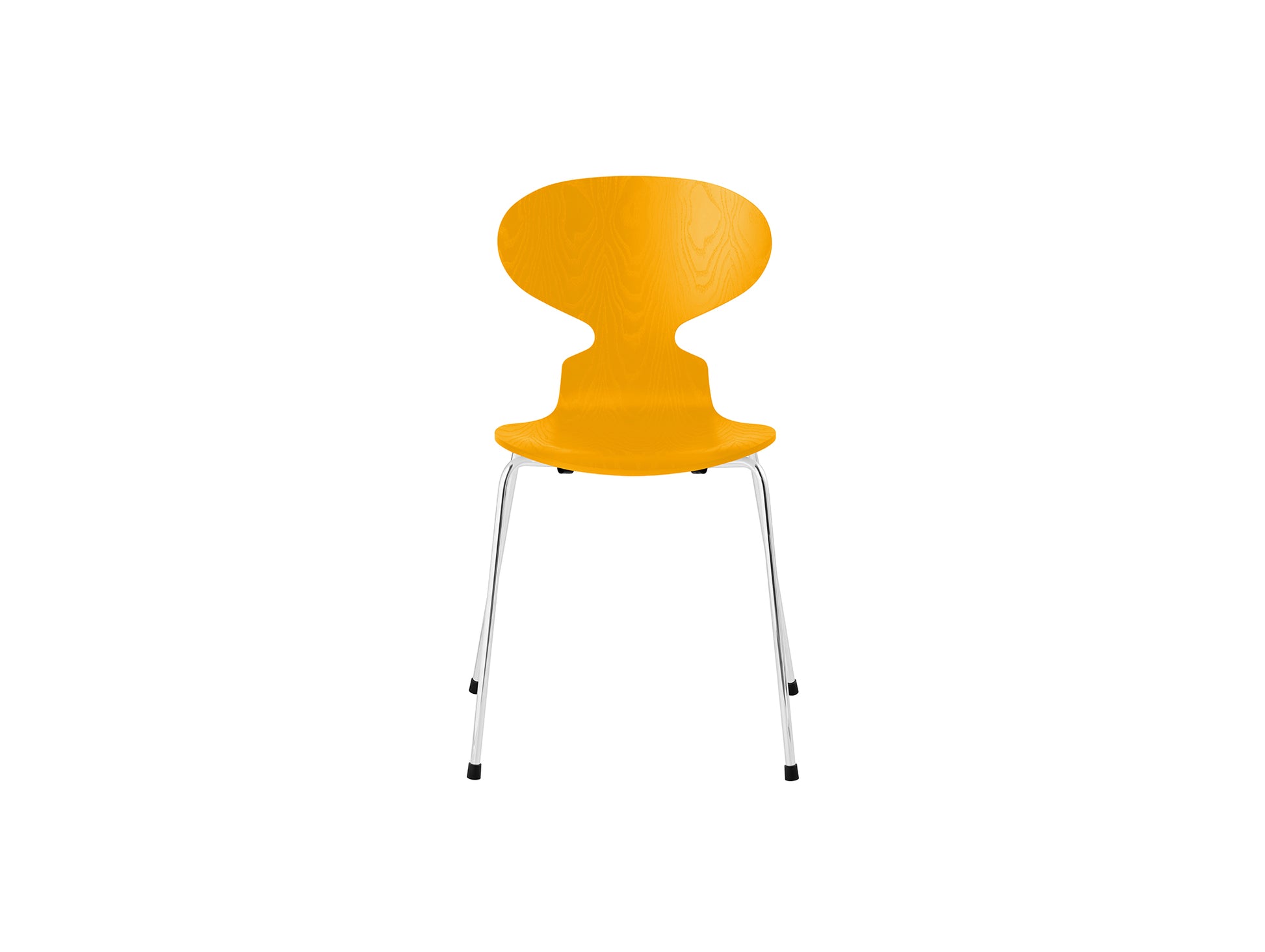 Ant Chair 4 Legs by Fritz Hansen - Coloured Ash Veneer Shell / Chromed Steel Base / Coloured True Yellow