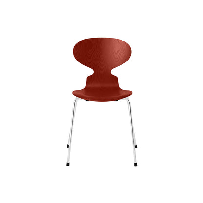 Ant Chair 4 Legs by Fritz Hansen - Coloured Ash Veneer Shell / Chromed Steel Base / Coloured Venetian Red