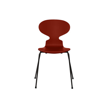 Ant Chair 4 Legs by Fritz Hansen - Lacquered Veneer Shell / Black Steel Base / Lacquered Venetian Red