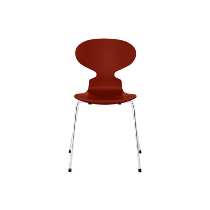 Ant Chair 4 Legs by Fritz Hansen - Lacquered Veneer Shell / Chromed Steel Base / Lacquered Venetian Red