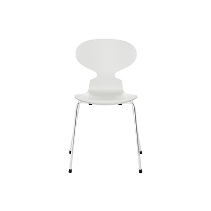 Ant Chair 4 Legs by Fritz Hansen - Lacquered Veneer Shell / Chromed Steel Base / Lacquered White
