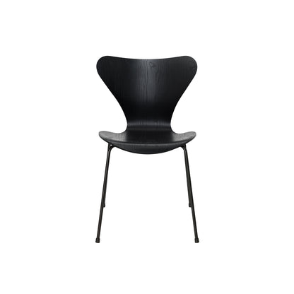 Series 7™ 3107 Dining Chair by Fritz Hansen - Black Coloured Ash Veneer Shell / Black Steel