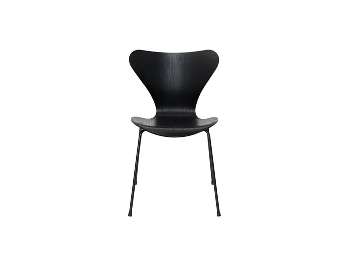 Series 7™ 3107 Dining Chair by Fritz Hansen - Black Coloured Ash Veneer Shell / Black Steel