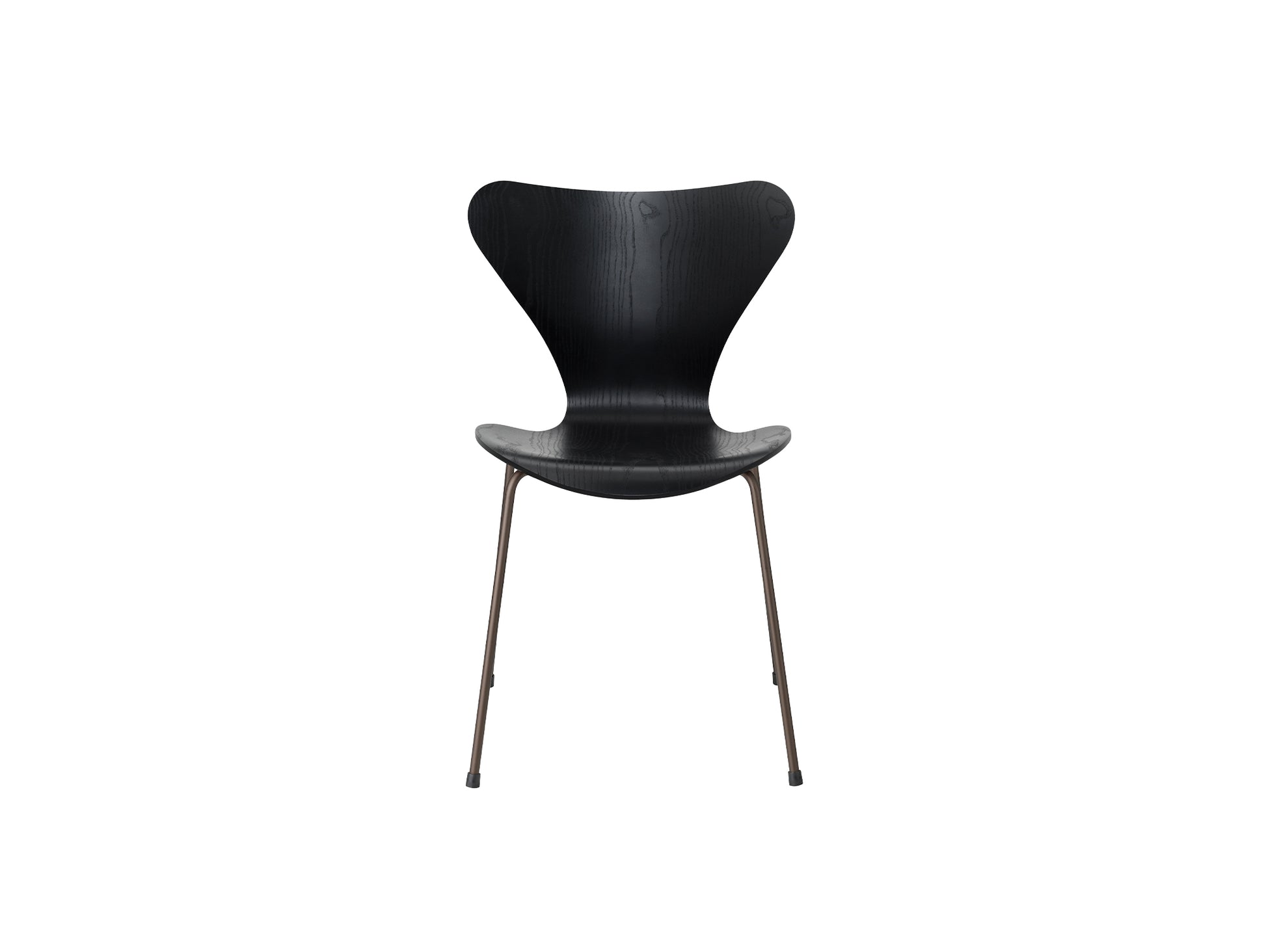 Series 7™ 3107 Dining Chair by Fritz Hansen - Black Coloured Ash Veneer Shell / Brown Bronze Steel
