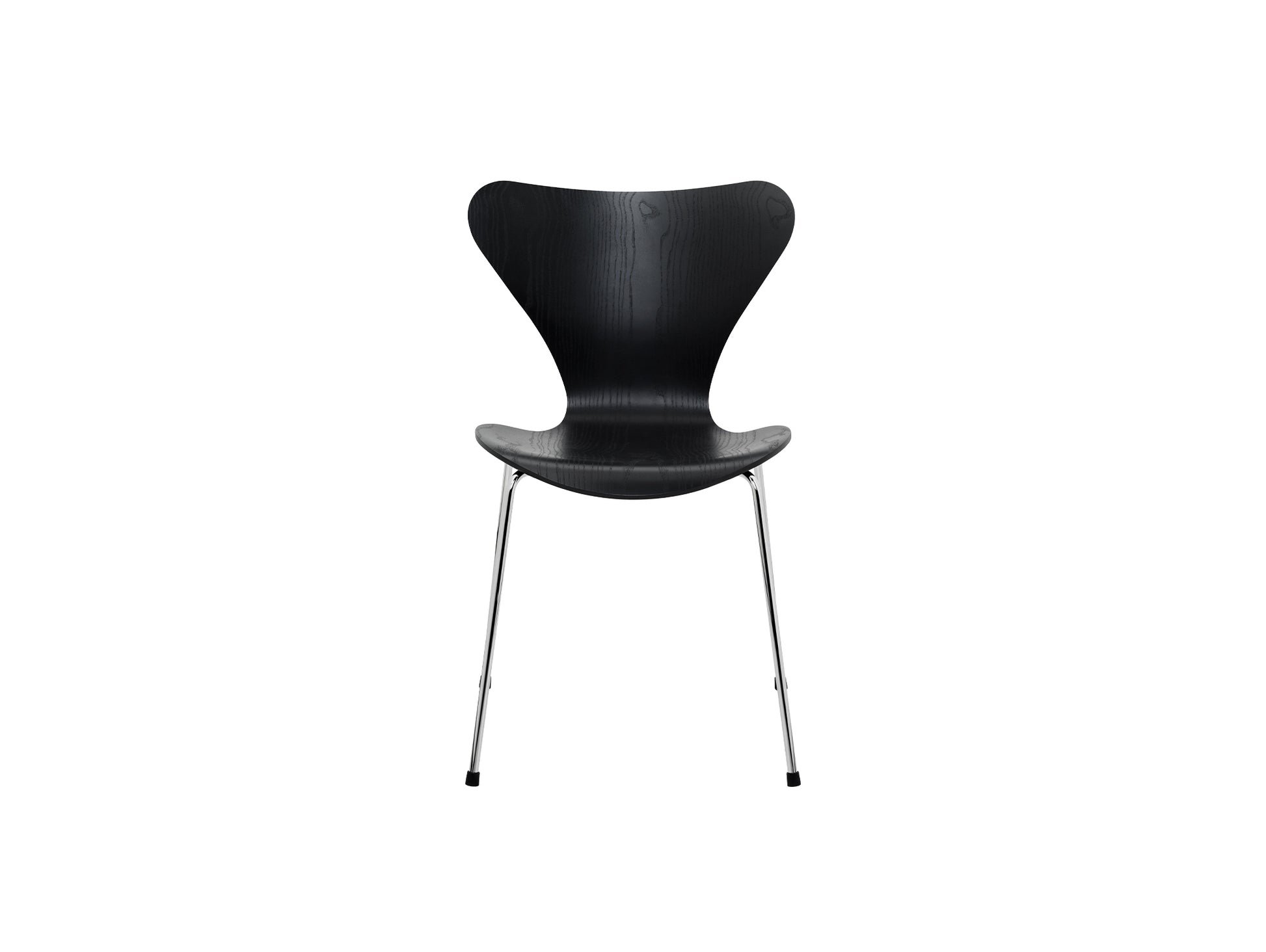 Series 7™ 3107 Dining Chair by Fritz Hansen - Black Coloured Ash Veneer Shell / Chromed Steel