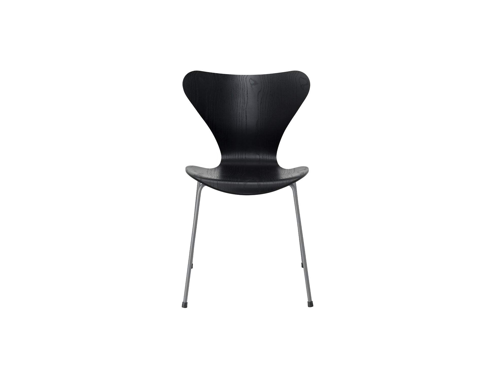 Series 7™ 3107 Dining Chair by Fritz Hansen - Black Coloured Ash Veneer Shell / Silver Grey Steel