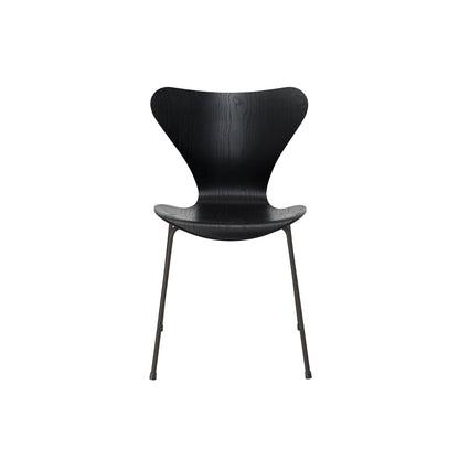 Series 7™ 3107 Dining Chair by Fritz Hansen - Black Coloured Ash Veneer Shell / Warm Graphite Steel
