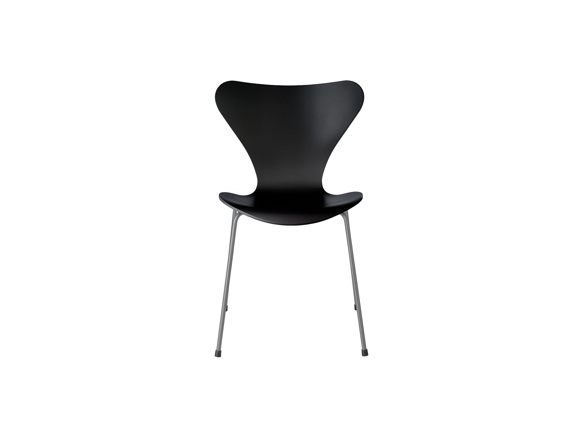 Series 7™ 3107 Dining Chair by Fritz Hansen - Black Lacquered Veneer Shell / Silver Grey Steel