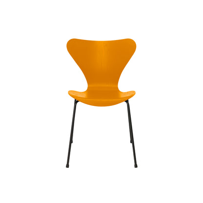 Series 7™ 3107 Dining Chair by Fritz Hansen - Burnt Yellow Coloured Ash Veneer Shell / Black Steel