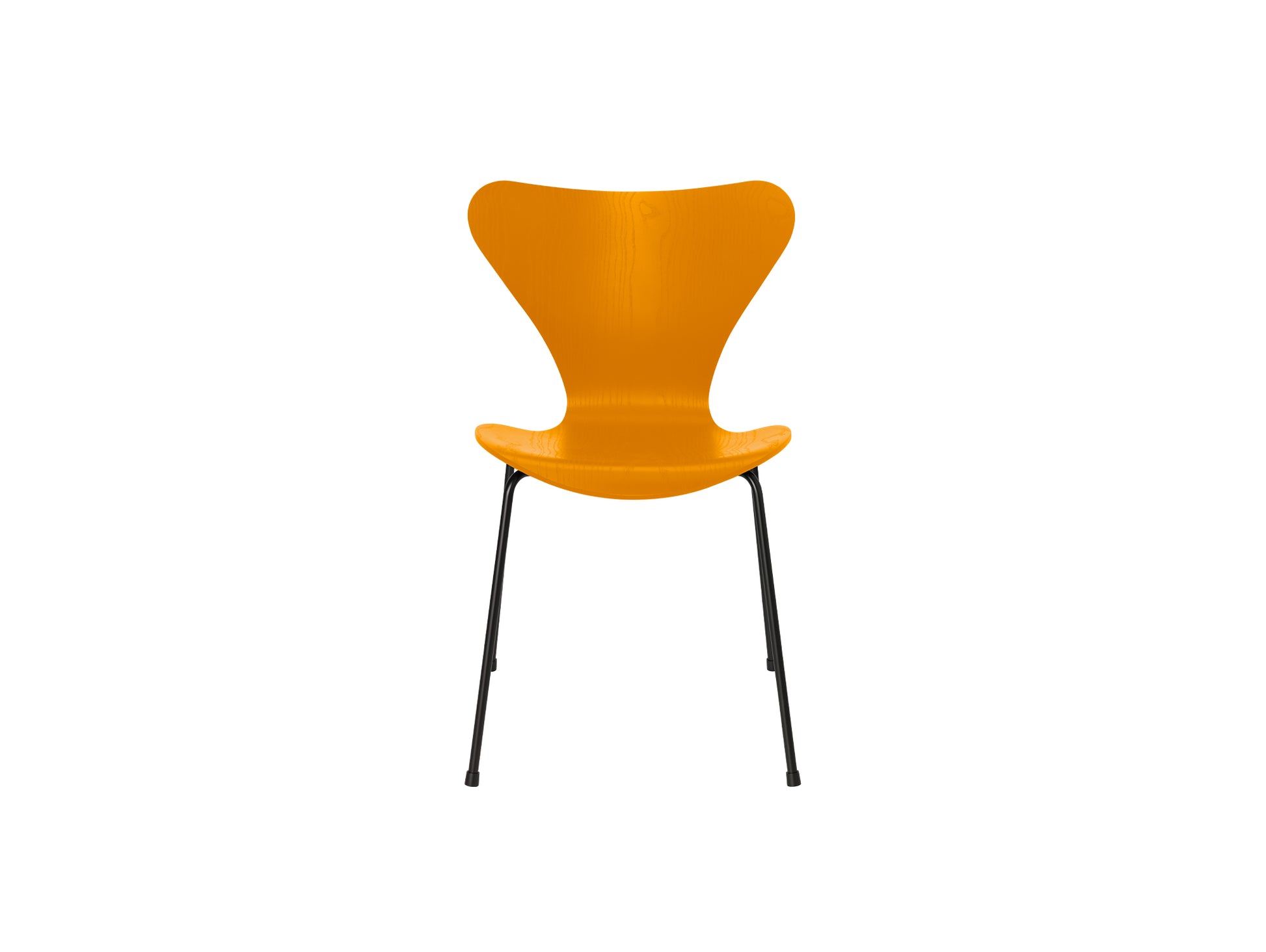 Series 7™ 3107 Dining Chair by Fritz Hansen - Burnt Yellow Coloured Ash Veneer Shell / Black Steel