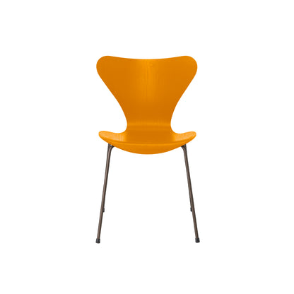 Series 7™ 3107 Dining Chair by Fritz Hansen - Burnt Yellow Coloured Ash Veneer Shell / Brown Bronze Steel