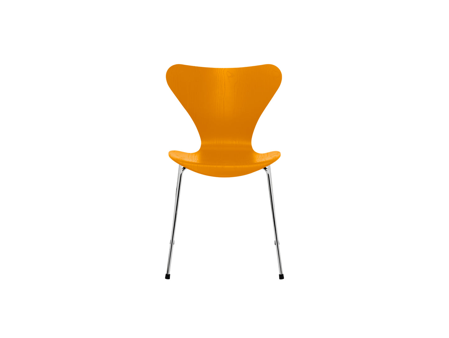 Series 7™ 3107 Dining Chair by Fritz Hansen - Burnt Yellow Coloured Ash Veneer Shell / Chromed Steel