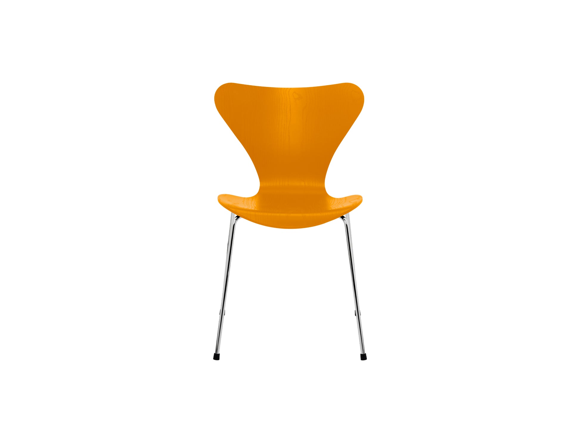 Series 7™ 3107 Dining Chair by Fritz Hansen - Burnt Yellow Coloured Ash Veneer Shell / Chromed Steel