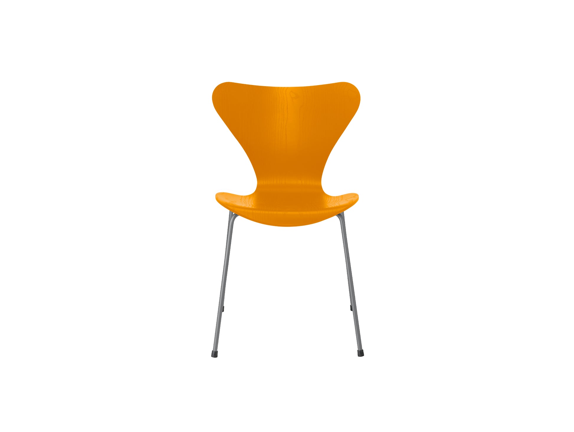 Series 7™ 3107 Dining Chair by Fritz Hansen - Burnt Yellow Coloured Ash Veneer Shell / Silver Grey Steel
