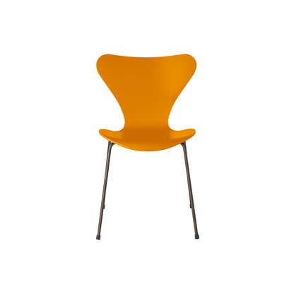 Series 7™ 3107 Dining Chair by Fritz Hansen - Burnt Yellow Lacquered Veneer Shell / Brown Bronze Steel