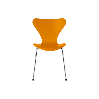 Series 7™ 3107 Dining Chair by Fritz Hansen - Burnt Yellow Lacquered Veneer Shell / Chromed Steel