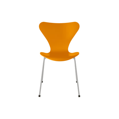 Series 7™ 3107 Dining Chair by Fritz Hansen - Burnt Yellow Lacquered Veneer Shell / Nine Grey Steel