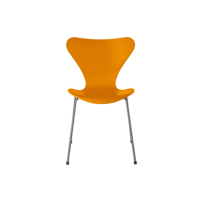Series 7™ 3107 Dining Chair by Fritz Hansen - Burnt Yellow Lacquered Veneer Shell / Silver Grey Steel