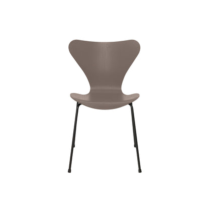 Series 7™ 3107 Dining Chair by Fritz Hansen - Deep Clay Coloured Ash Veneer Shell / Black Steel