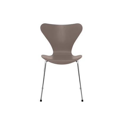 Series 7™ 3107 Dining Chair by Fritz Hansen - Deep Clay Coloured Ash Veneer Shell / Chromed Steel