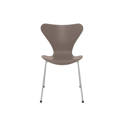 Series 7™ 3107 Dining Chair by Fritz Hansen - Deep Clay Coloured Ash Veneer Shell / Nine Grey Steel
