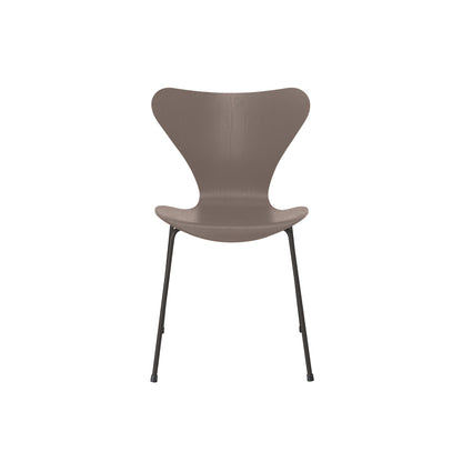 Series 7™ 3107 Dining Chair by Fritz Hansen - Deep Clay Coloured Ash Veneer Shell / Warm Graphite Steel