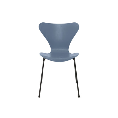 Series 7™ 3107 Dining Chair by Fritz Hansen - Dusk Blue Coloured Ash Veneer Shell / Black Steel