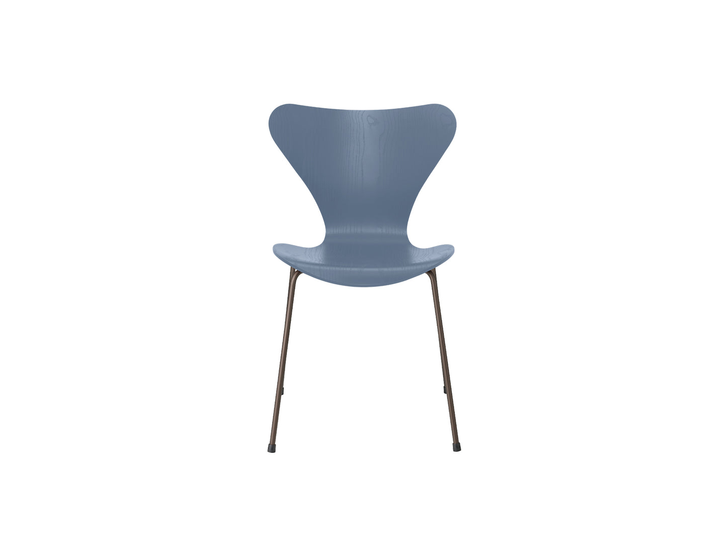 Series 7™ 3107 Dining Chair by Fritz Hansen - Dusk Blue Coloured Ash Veneer Shell / Brown Bronze Steel
