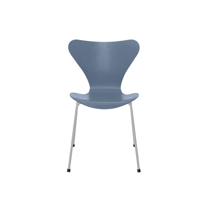Series 7™ 3107 Dining Chair by Fritz Hansen - Dusk Blue Coloured Ash Veneer Shell / Nine Grey Steel