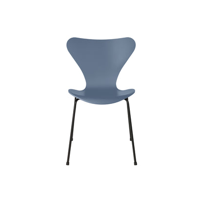 Series 7™ 3107 Dining Chair by Fritz Hansen - Dusk Blue Lacquered Veneer Shell / Black Steel
