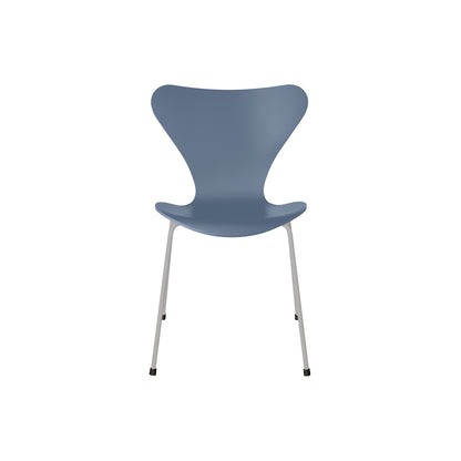 Series 7™ 3107 Dining Chair by Fritz Hansen - Dusk Blue Lacquered Veneer Shell / Nine Grey Steel