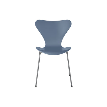 Series 7™ 3107 Dining Chair by Fritz Hansen - Dusk Blue Lacquered Veneer Shell / Silver Grey Steel